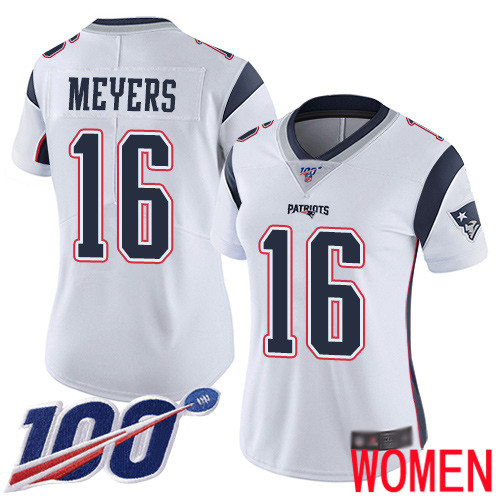 New England Patriots Football 16 100th Season Limited White Women Jakobi Meyers Road NFL Jersey